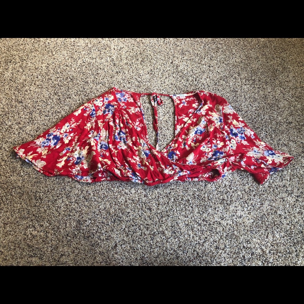 Red Floral Cinched Crop Top